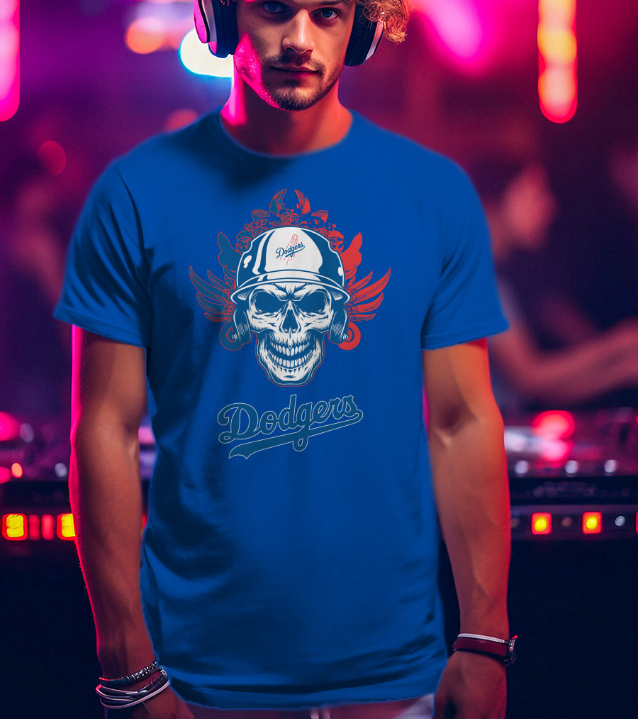 Dodgers Skull With Wings And Helmet T-Shirt