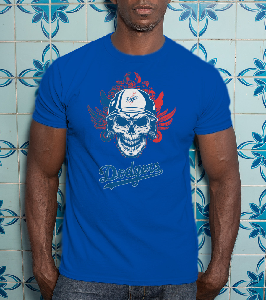 Dodgers Skull With Wings And Helmet T-Shirt
