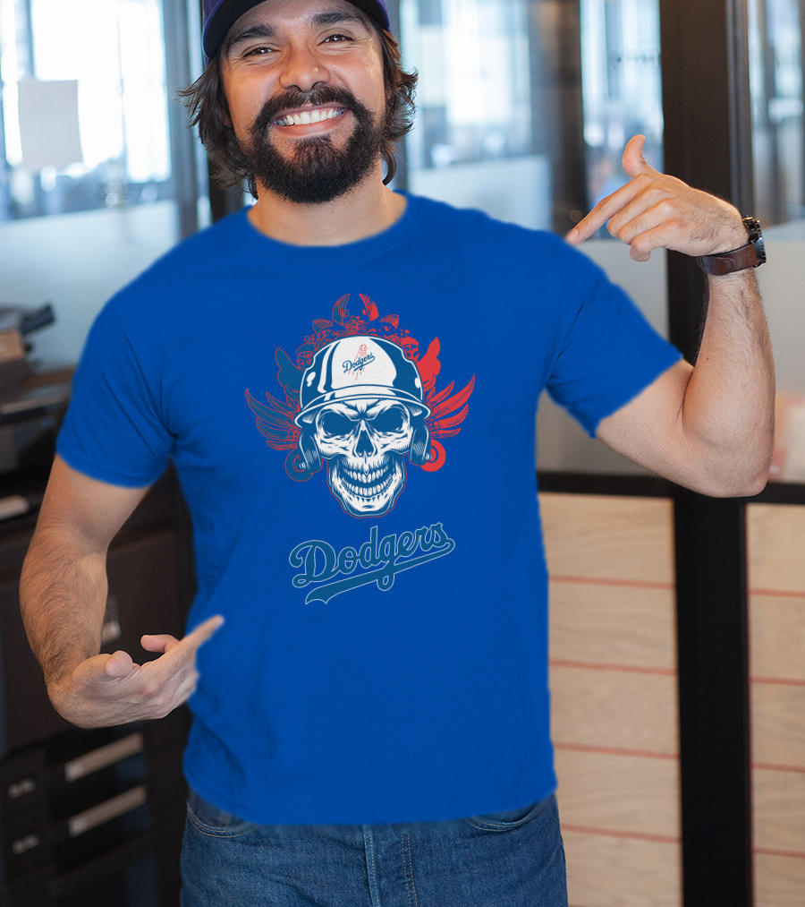 Dodgers Skull With Wings And Helmet T-Shirt