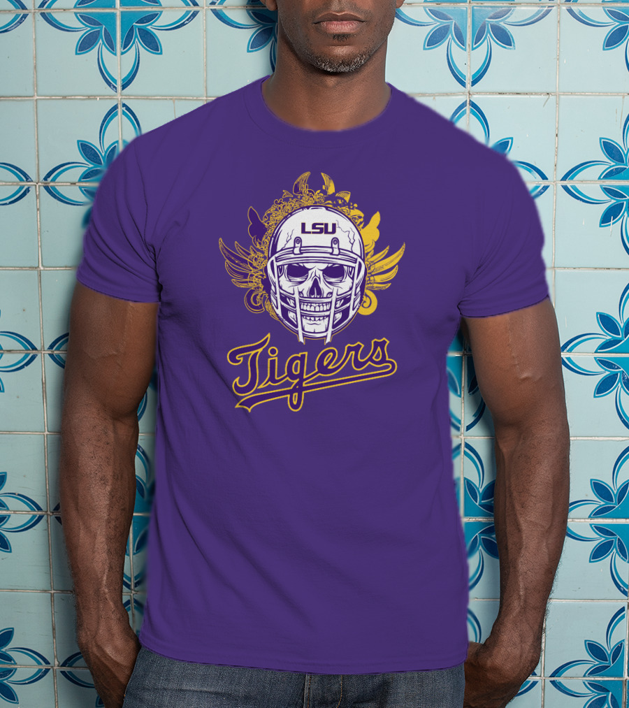 LSU Tigers Skull Helmet With Wings T-Shirt