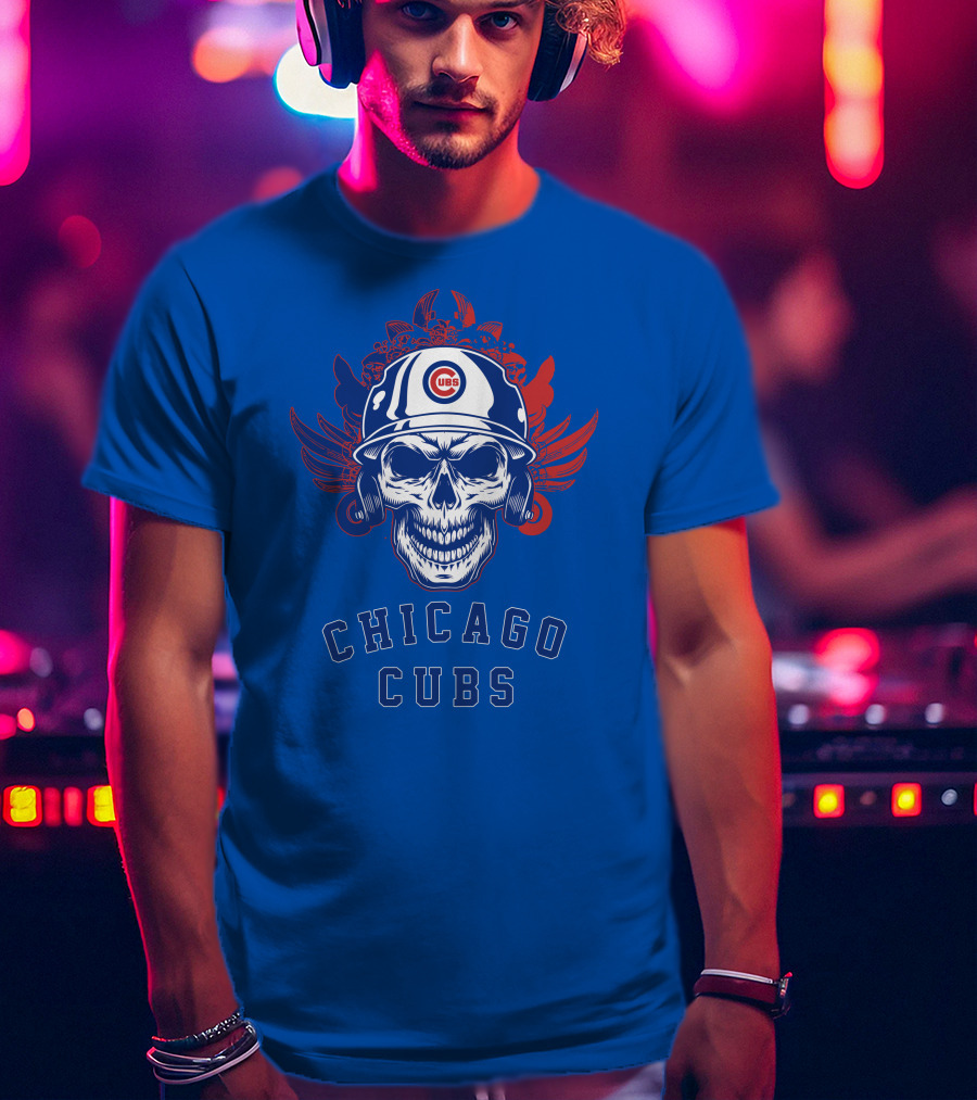 Chicago Cubs Skull Logo With Helmet And Wings T-Shirt