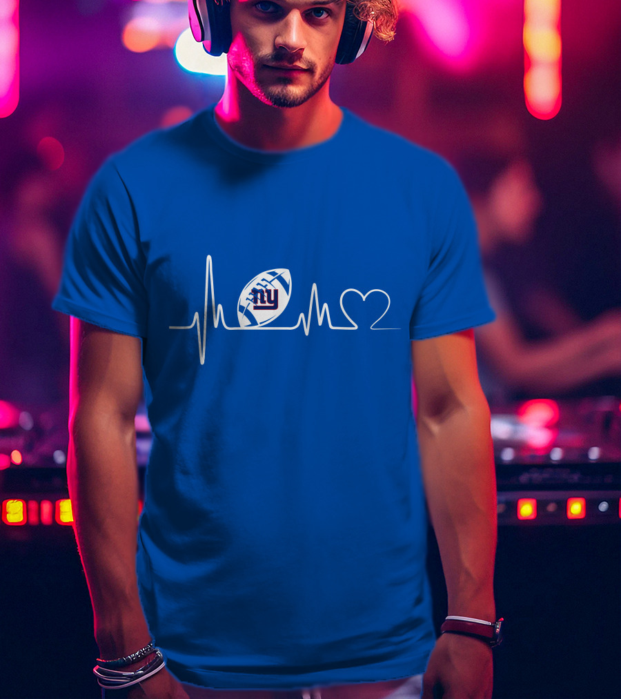 New York Giants Heartbeat Football T-Shirt