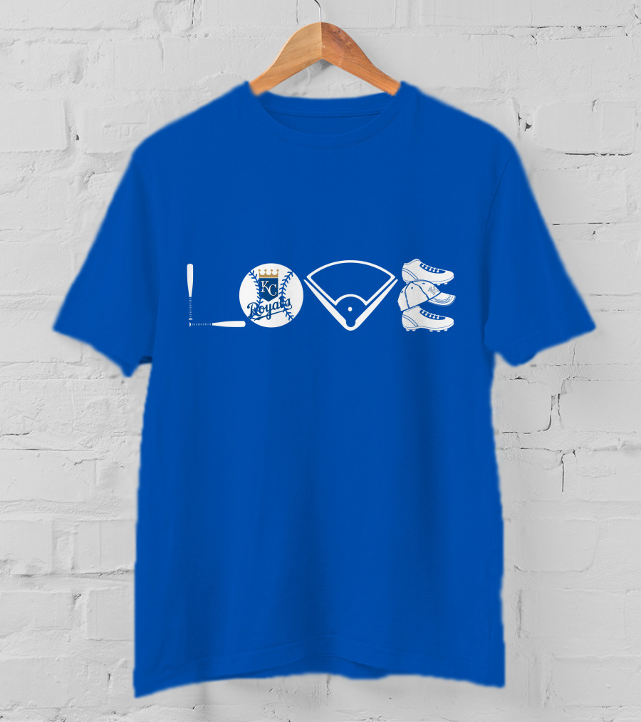 Love Kansas City Royals Baseball Bat Ball Home Plate Cleats T-Shirt