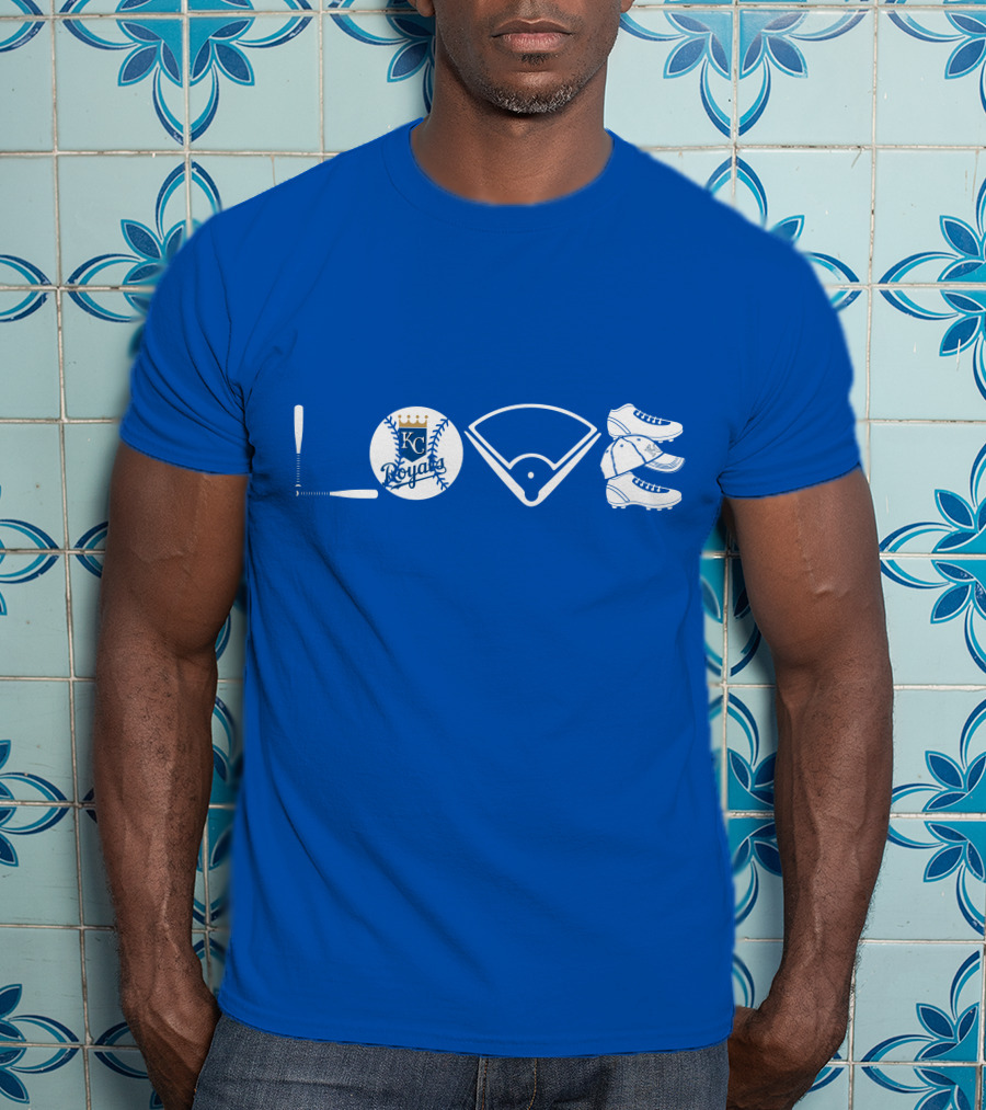 Love Kansas City Royals Baseball Bat Ball Home Plate Cleats T-Shirt