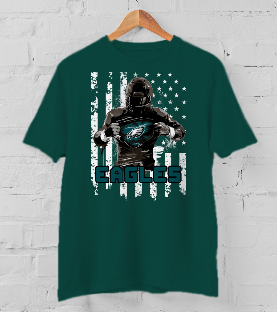Philadelphia Eagles Football Hero With American Flag Background T-Shirt