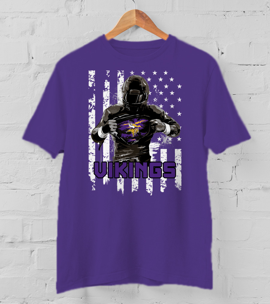 Minnesota Vikings Superhero Player American Flag T-Shirt
