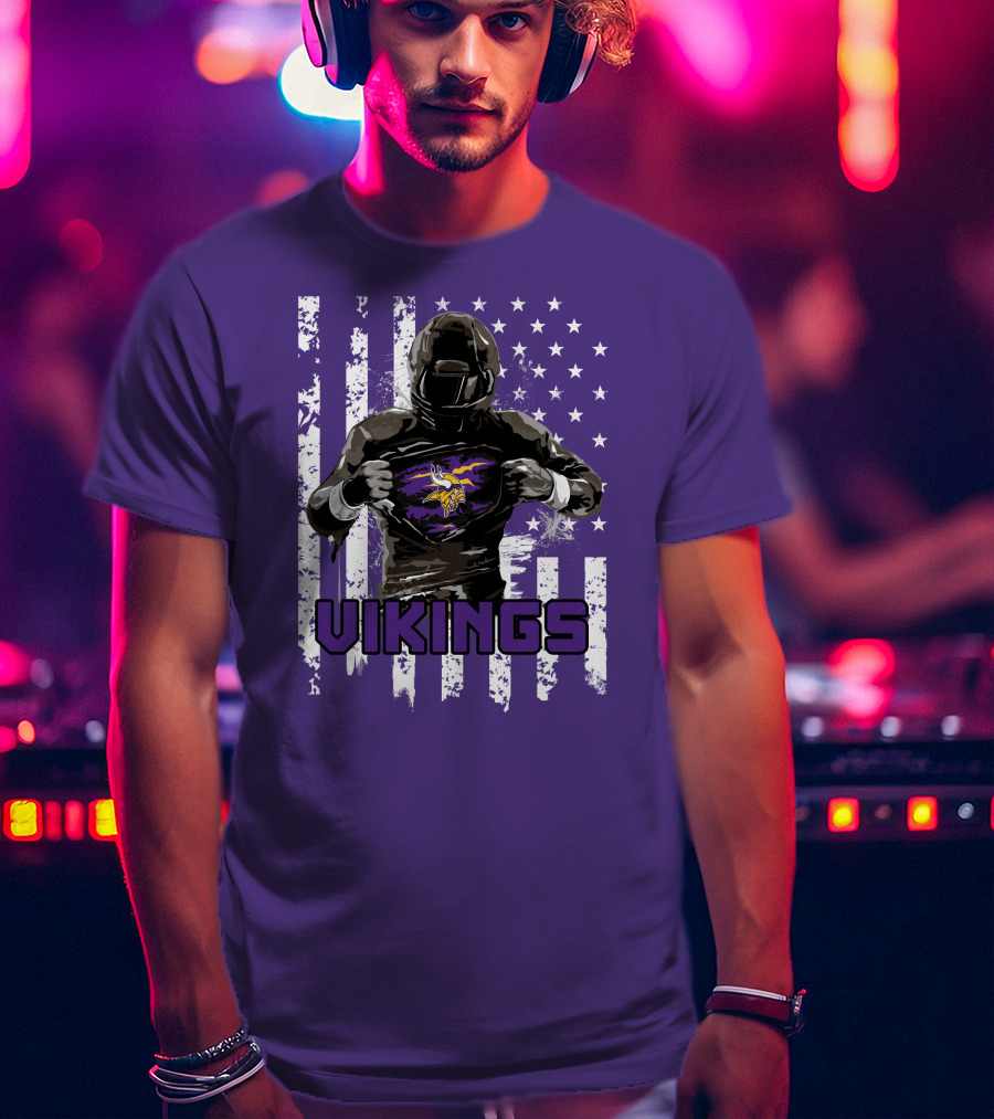 Minnesota Vikings Superhero Player American Flag T-Shirt