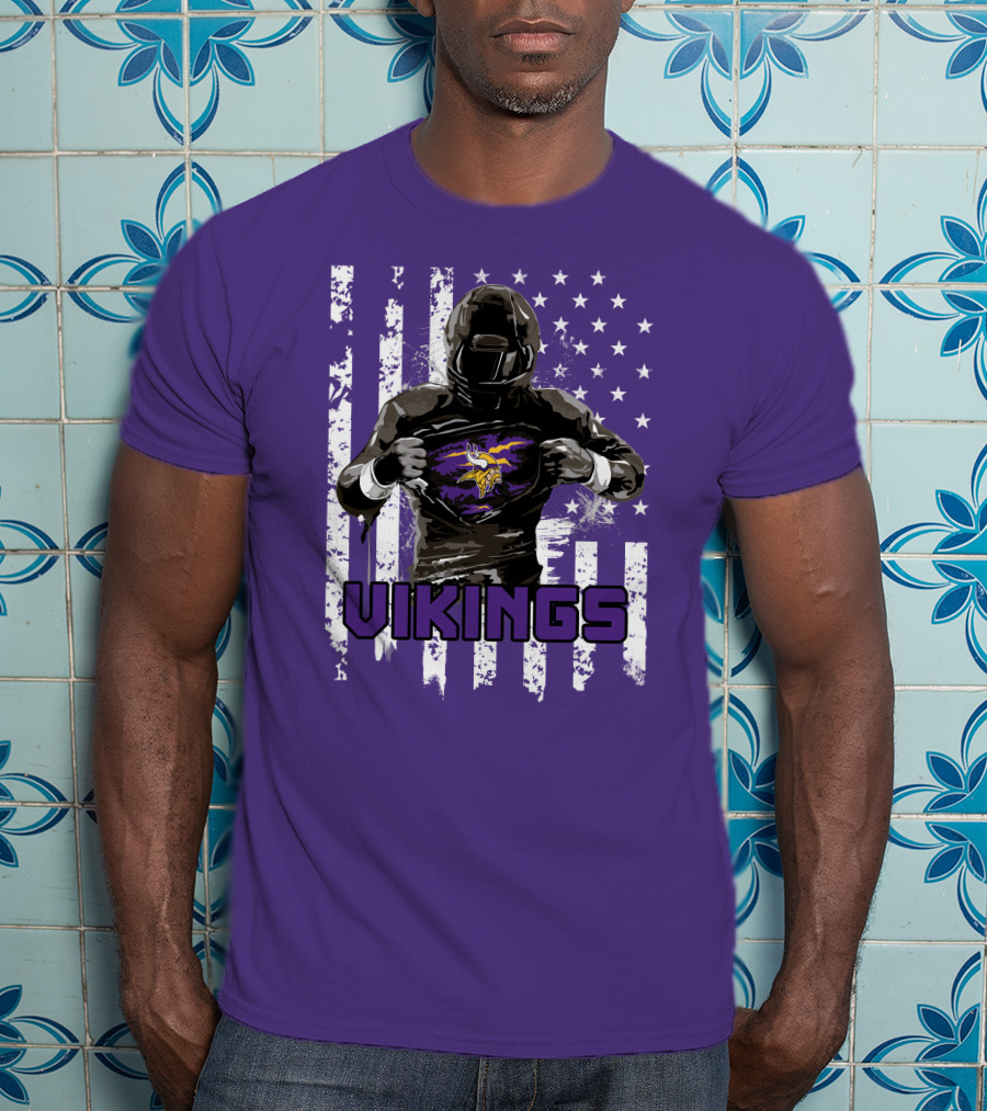Minnesota Vikings Superhero Player American Flag T-Shirt