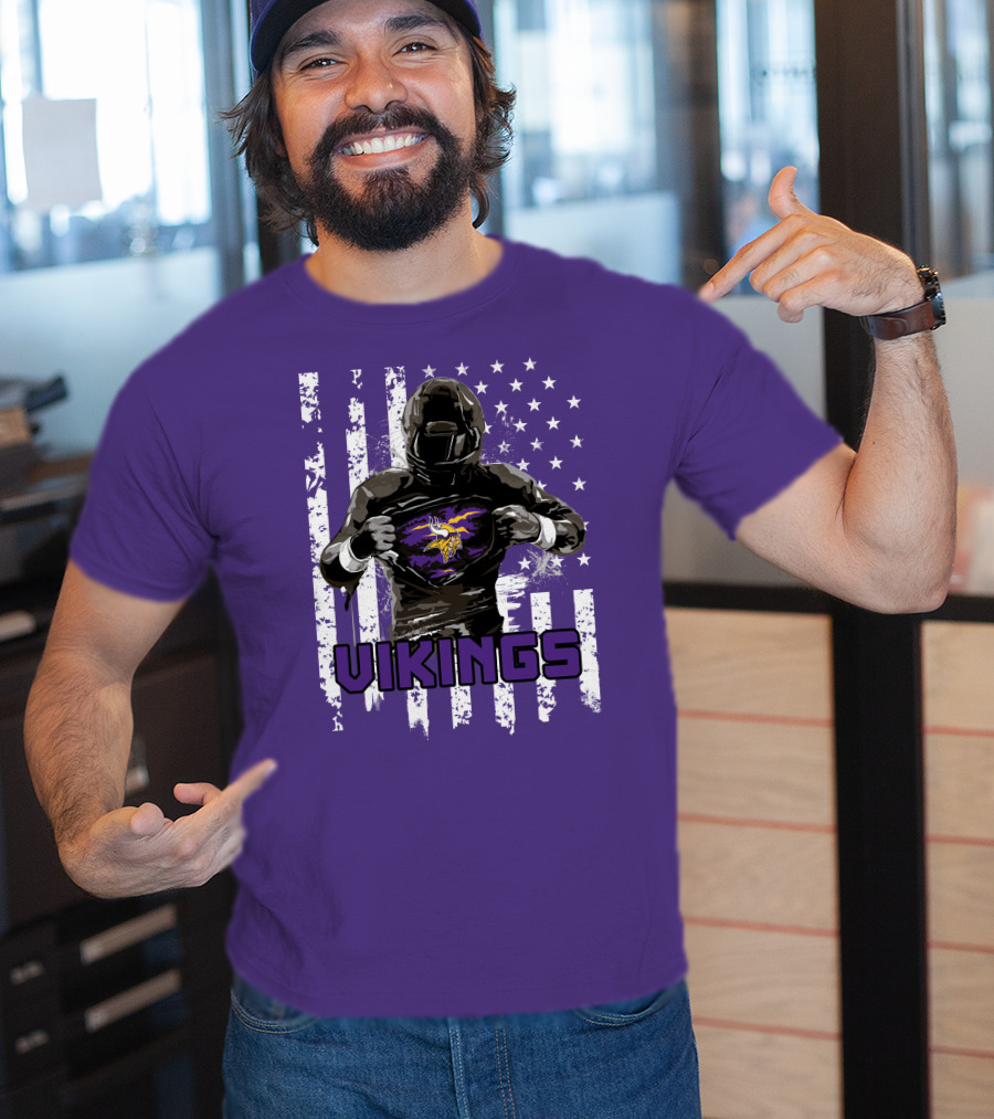 Minnesota Vikings Superhero Player American Flag T-Shirt
