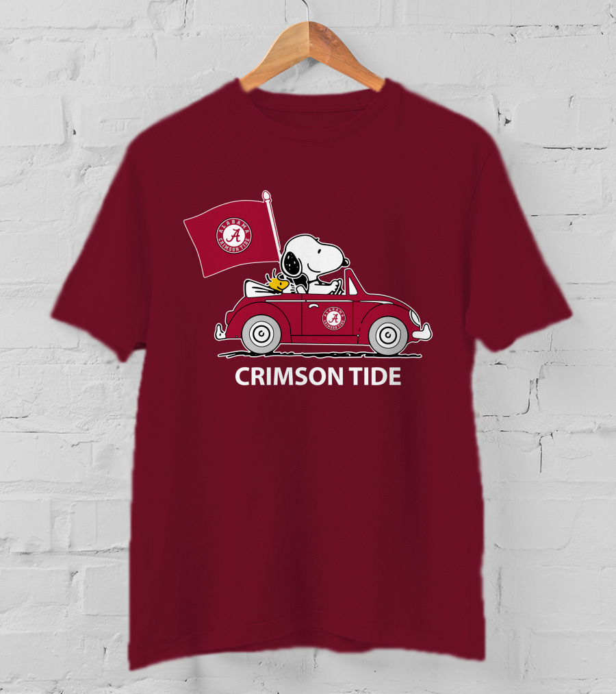 Alabama Crimson Tide Snoopy Woodstock Driving Car T-Shirt