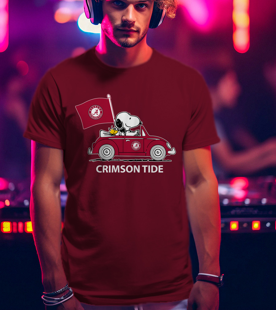 Alabama Crimson Tide Snoopy Woodstock Driving Car T-Shirt