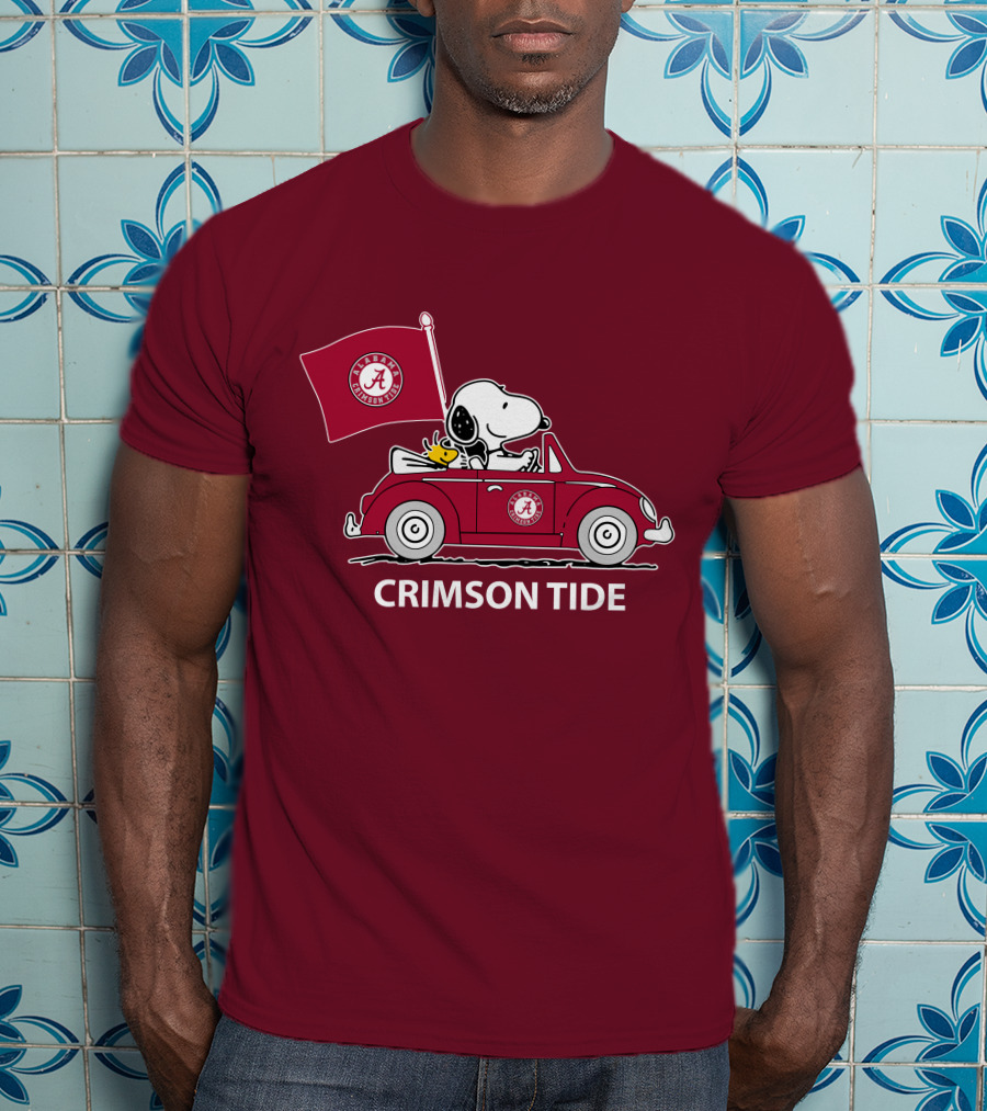 Alabama Crimson Tide Snoopy Woodstock Driving Car T-Shirt