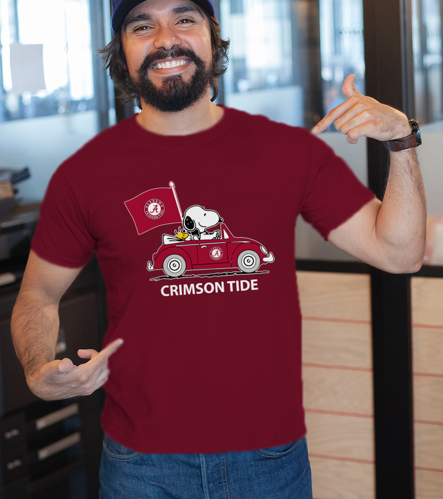 Alabama Crimson Tide Snoopy Woodstock Driving Car T-Shirt