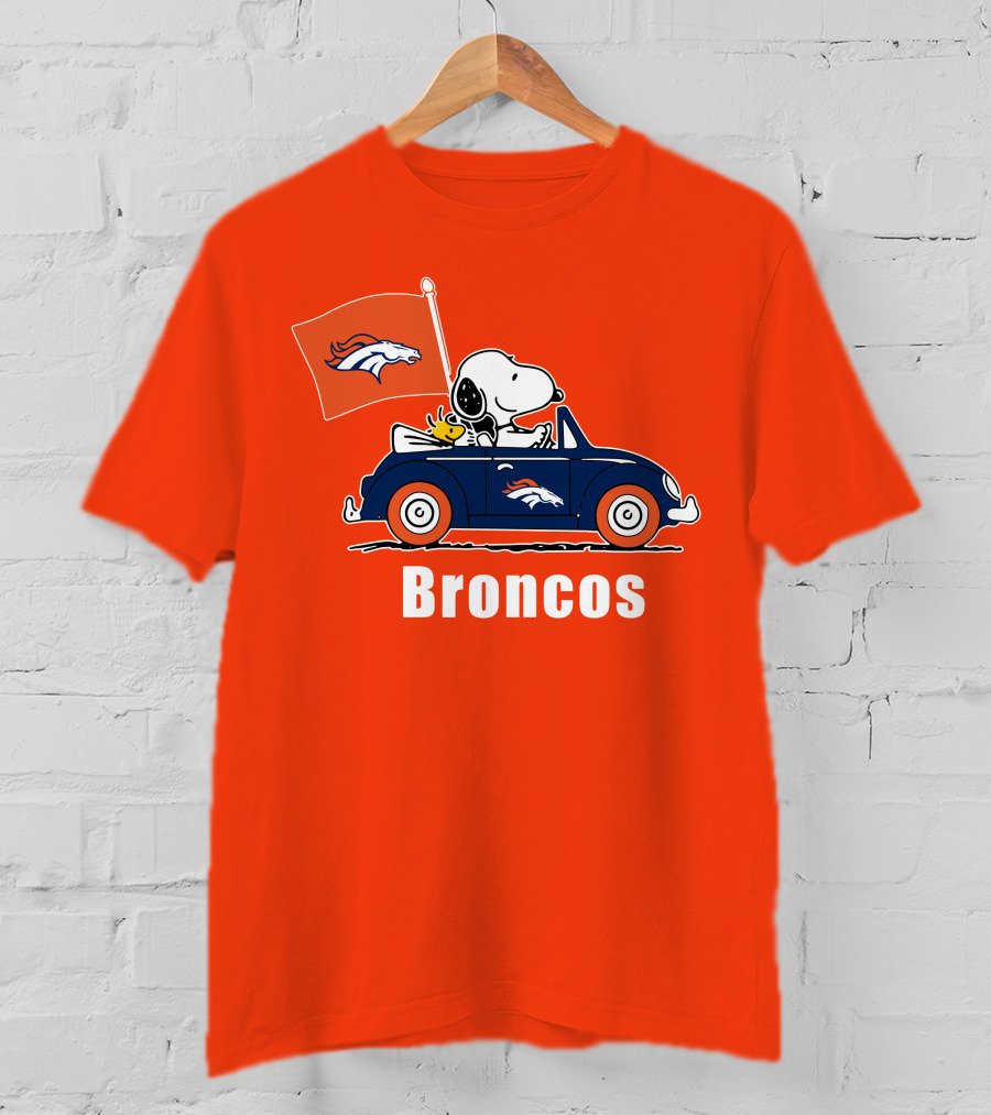 Denver Broncos Snoopy Car Broncos Flag T-Shirt