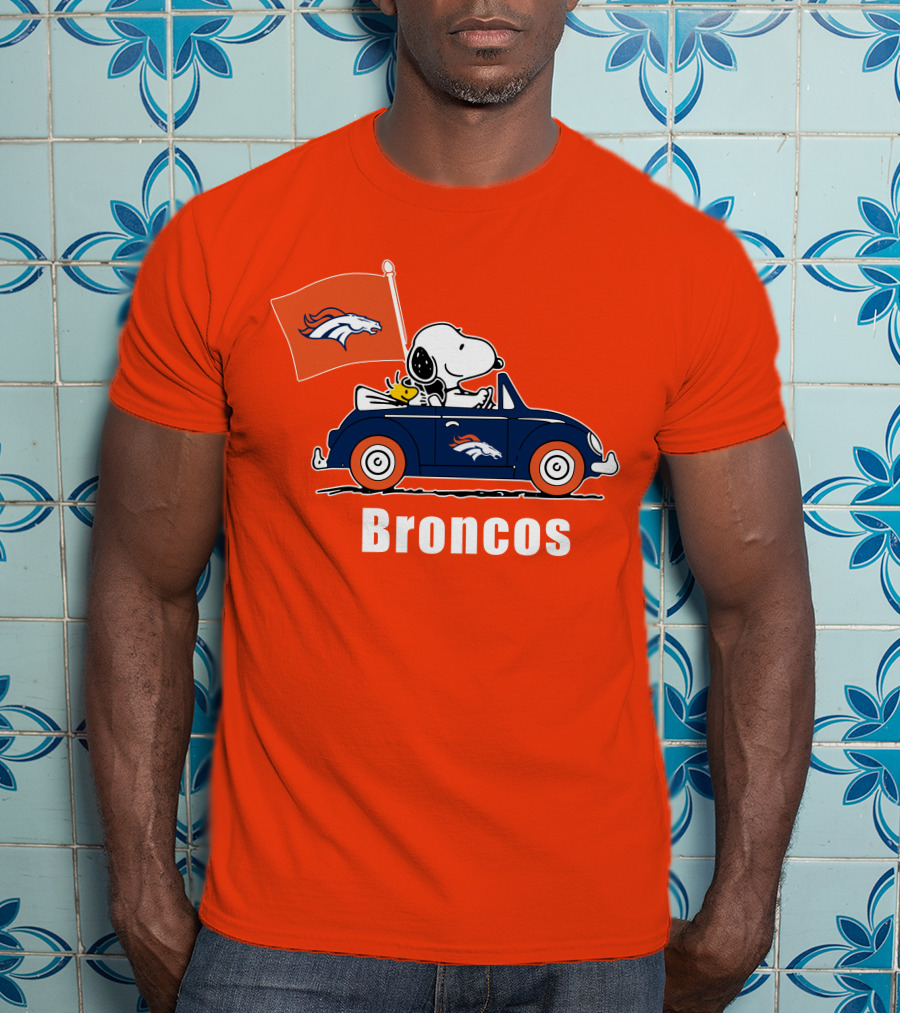 Denver Broncos Snoopy Car Broncos Flag T-Shirt