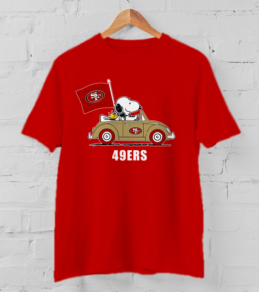 San Francisco 49ers Snoopy Driving Car With Sf Flag T-Shirt