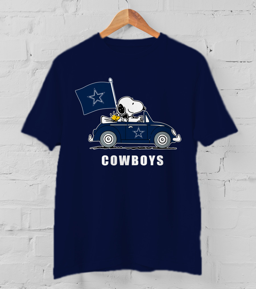 Cowboys Snoopy Dallas Cowboys Flag Peanuts Woodstock Car Blue Star T-Shirt