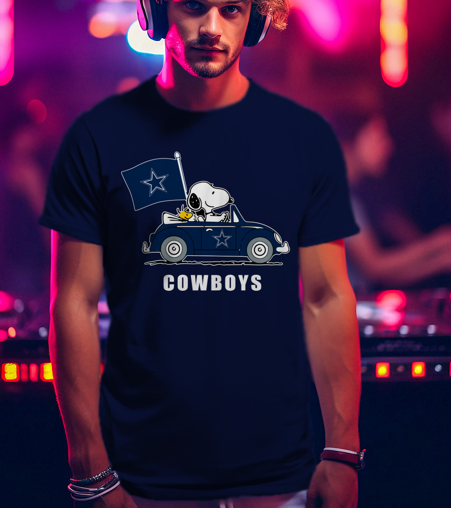 Cowboys Snoopy Dallas Cowboys Flag Peanuts Woodstock Car Blue Star T-Shirt