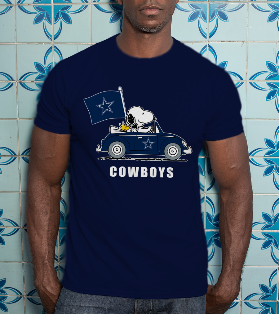 Cowboys Snoopy Dallas Cowboys Flag Peanuts Woodstock Car Blue Star T-Shirt