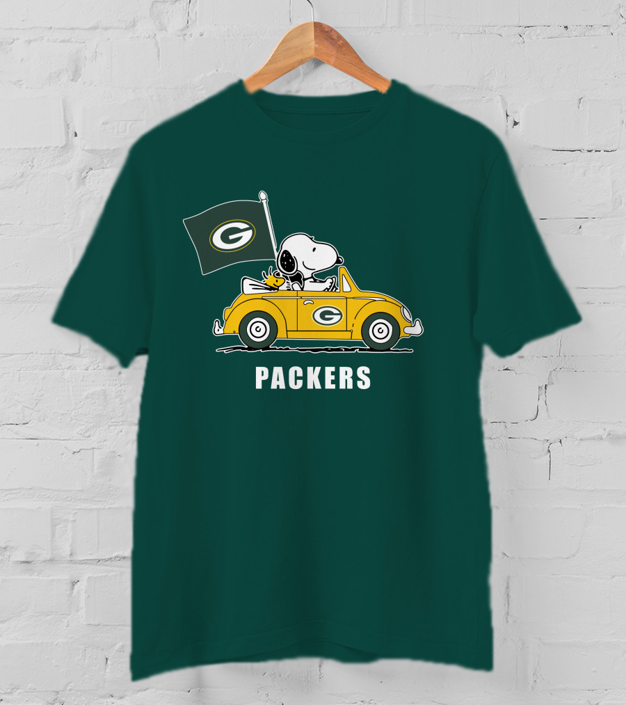 Green Bay Packers Snoopy Driving Car T-Shirt