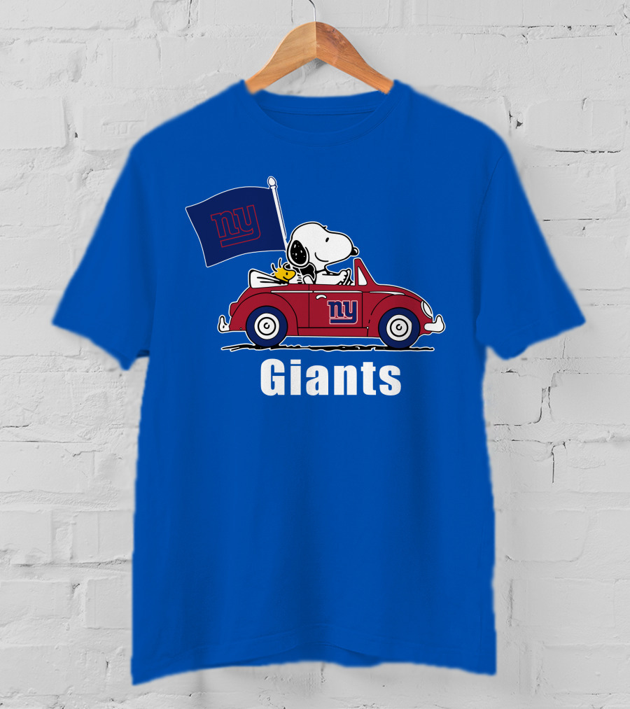 New York Giants Snoopy Driving With Woodstock And Flag T-Shirt
