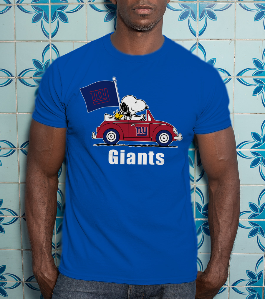 New York Giants Snoopy Driving With Woodstock And Flag T-Shirt