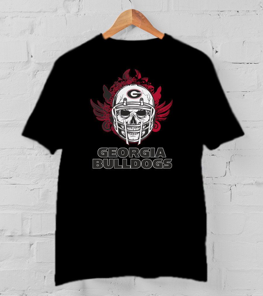 Georgia Bulldogs Skull Football Helmet With Red Wings T-Shirt