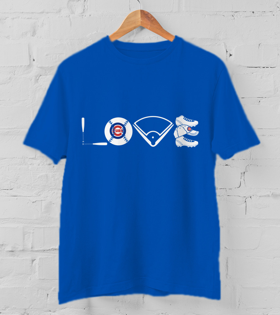 Love Cubs Baseball Field Bat Cleats T-Shirt
