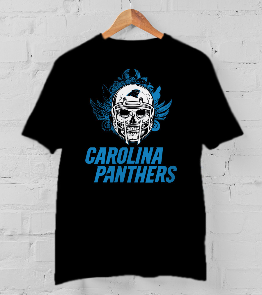 Carolina Panthers Skull Helmet Blue Wings T-Shirt