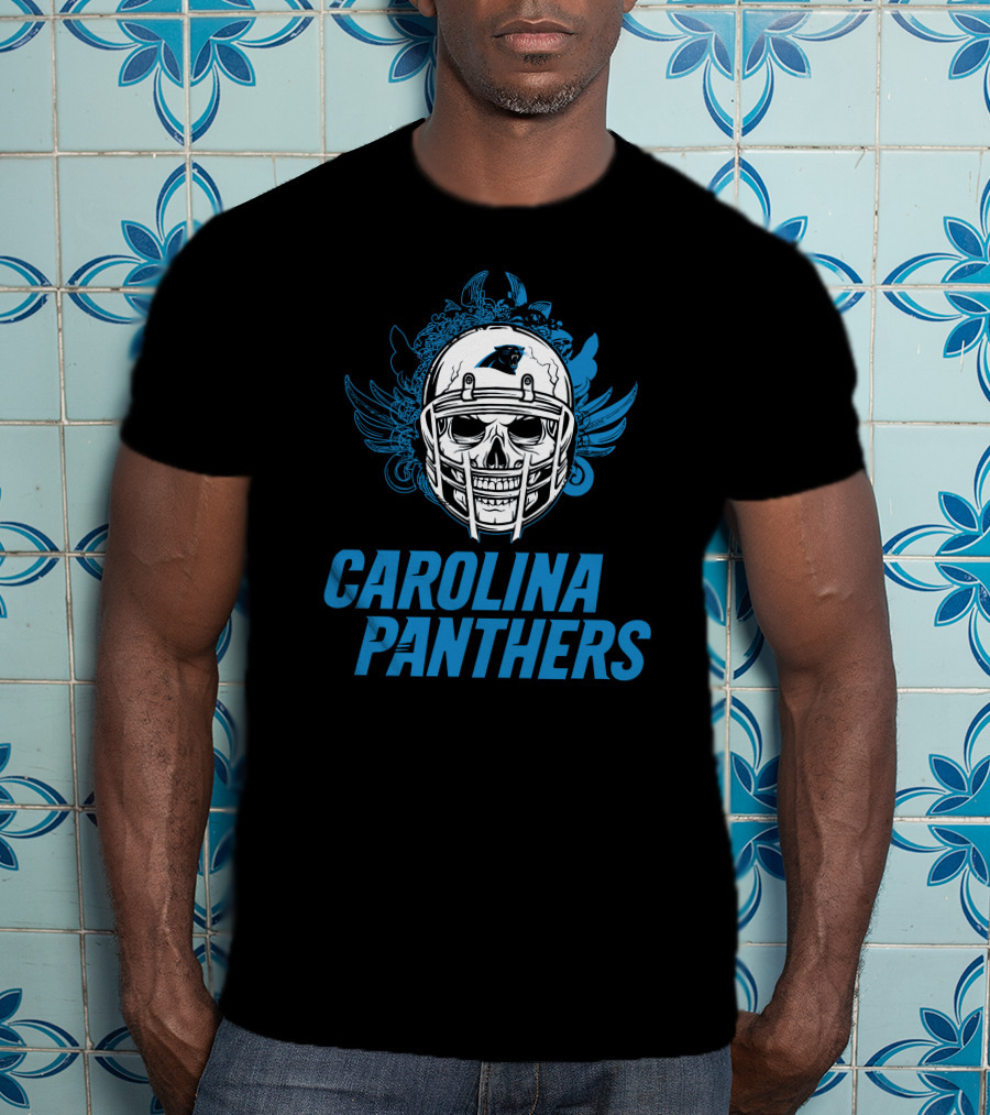 Carolina Panthers Skull Helmet Blue Wings T-Shirt