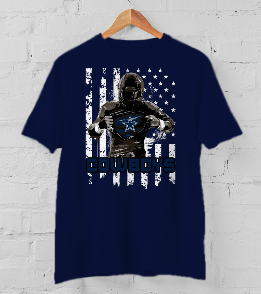 Cowboys Star Emblem On Player American Flag Background T-Shirt