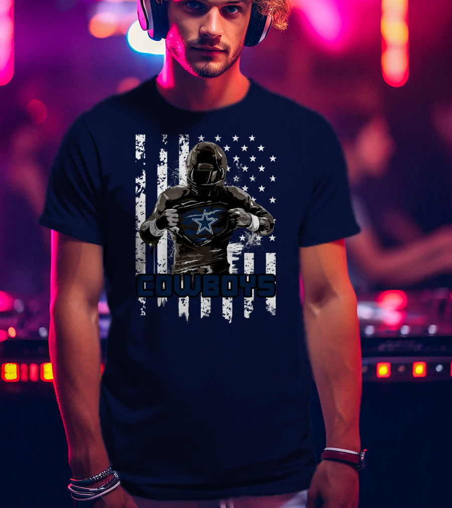 Cowboys Star Emblem On Player American Flag Background T-Shirt