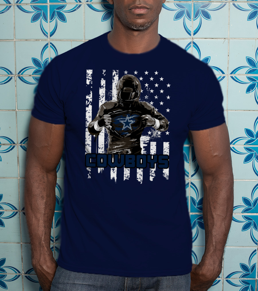 Cowboys Star Emblem On Player American Flag Background T-Shirt