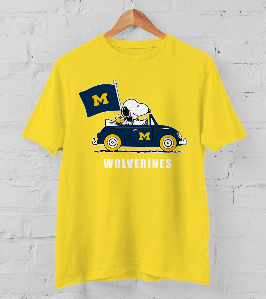 Michigan Wolverines Snoopy Driving With Flag T-Shirt