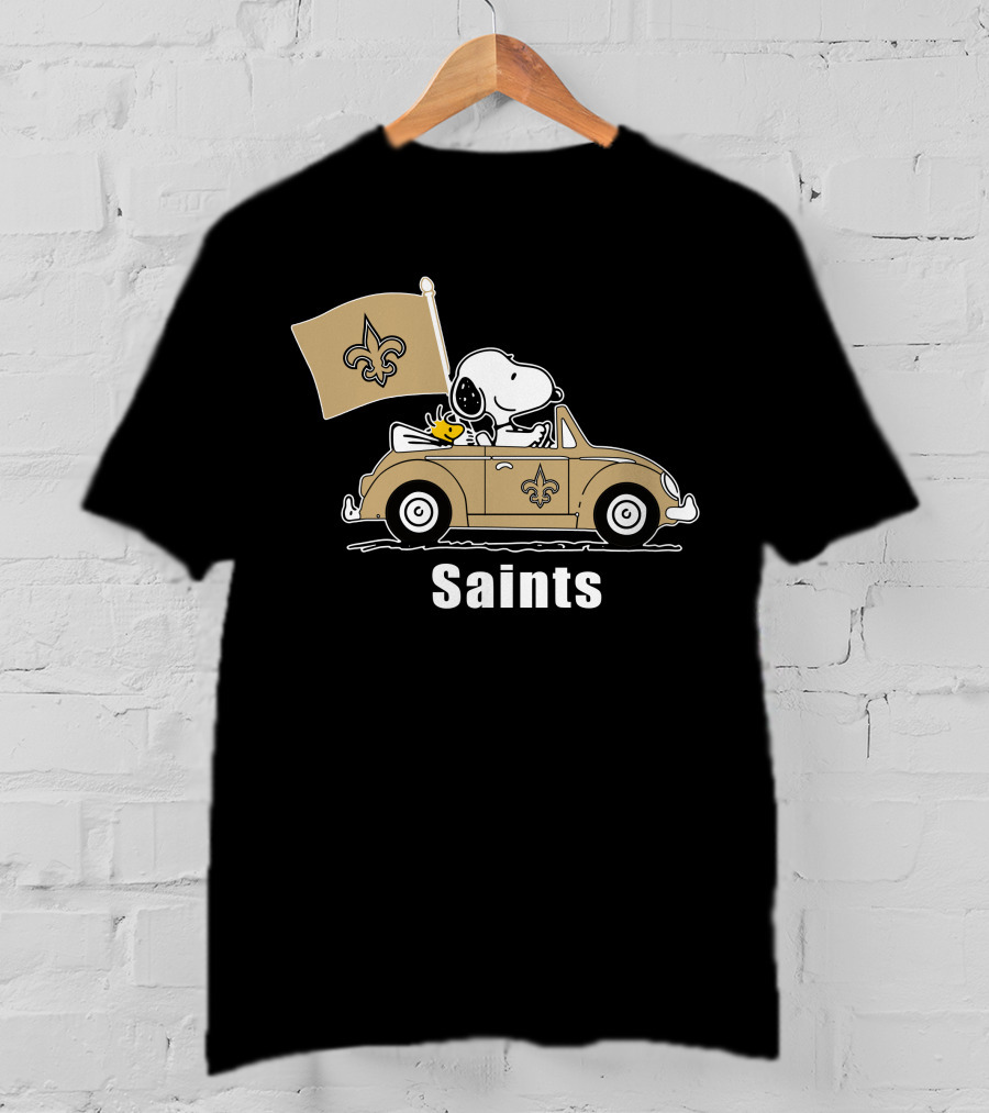 Saints Snoopy Woodstock Car Fleur-de-Lis Flag T-Shirt