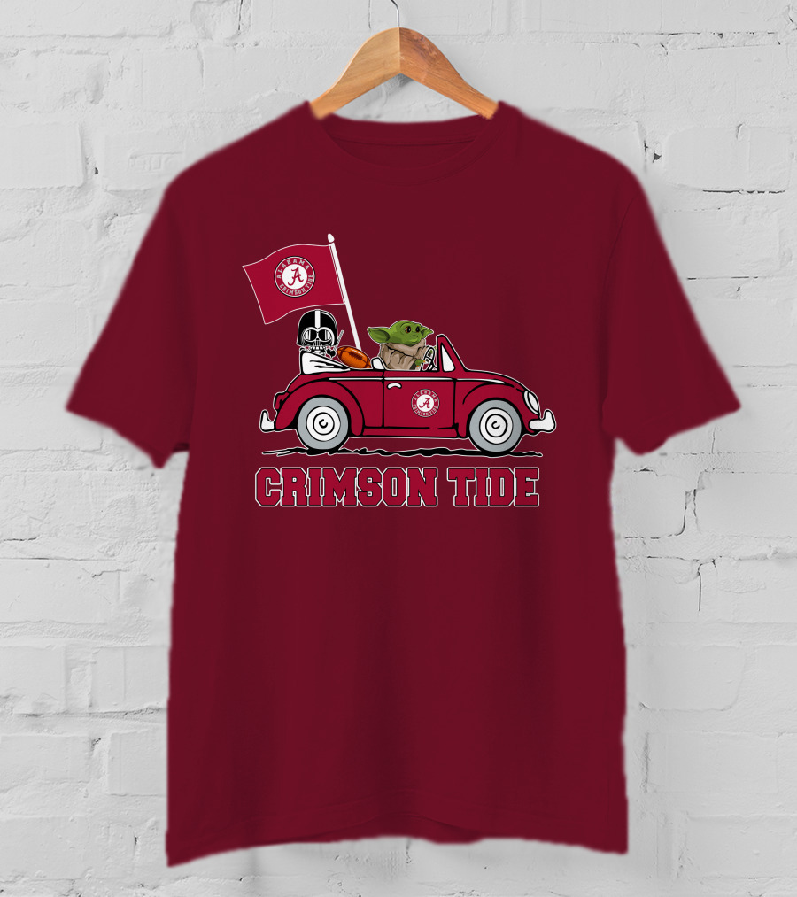 Alabama Crimson Tide Darth Vader Baby Yoda Car Riding Star Wars Football T-Shirt