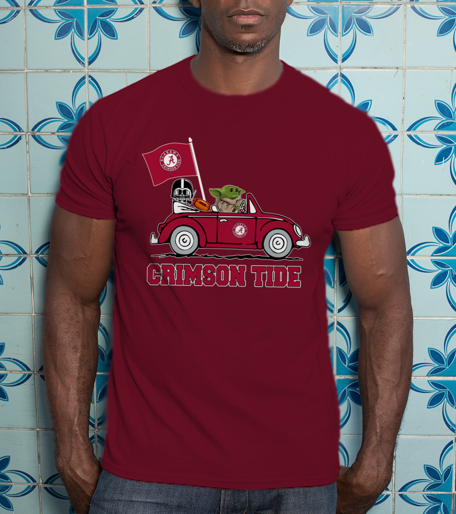 Alabama Crimson Tide Darth Vader Baby Yoda Car Riding Star Wars Football T-Shirt