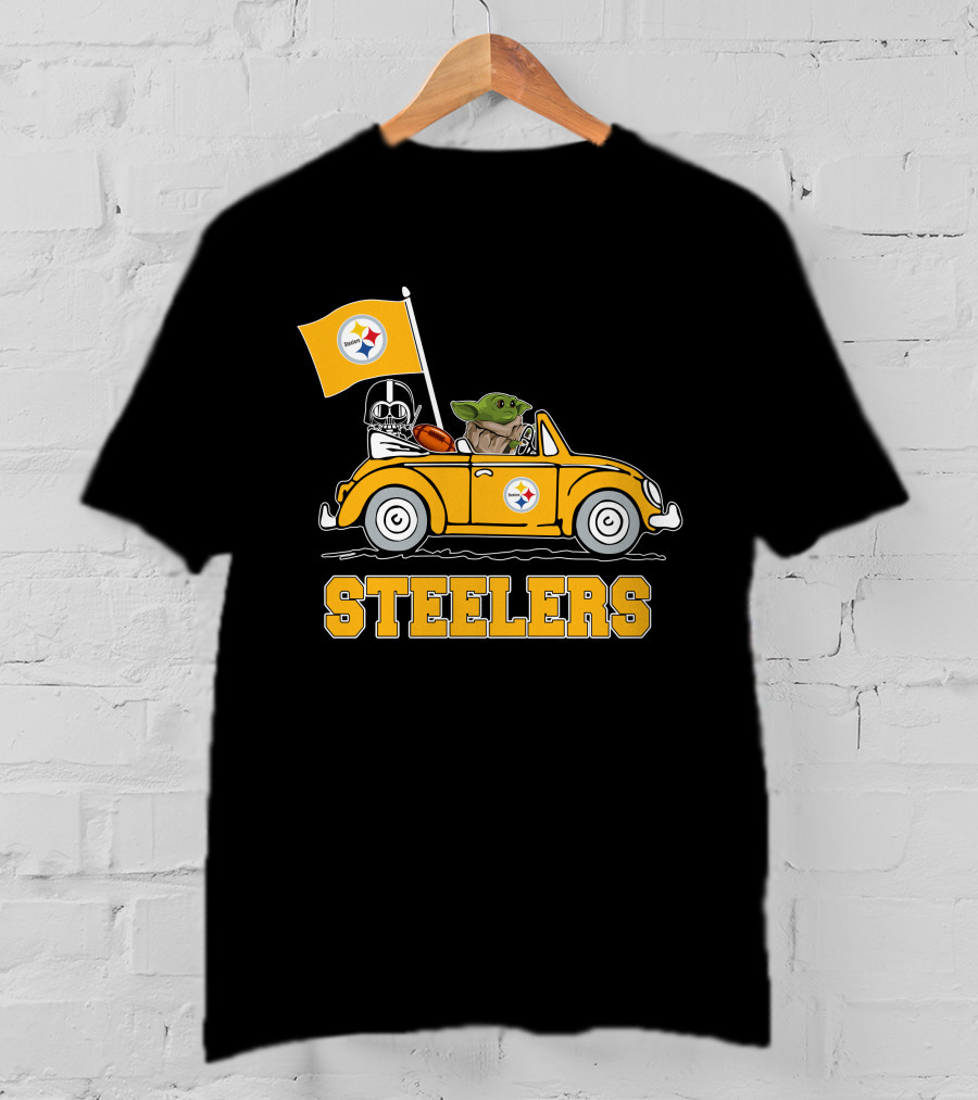 Pittsburgh Steelers Darth Vader Baby Yoda Driving Steelers Car T-Shirt