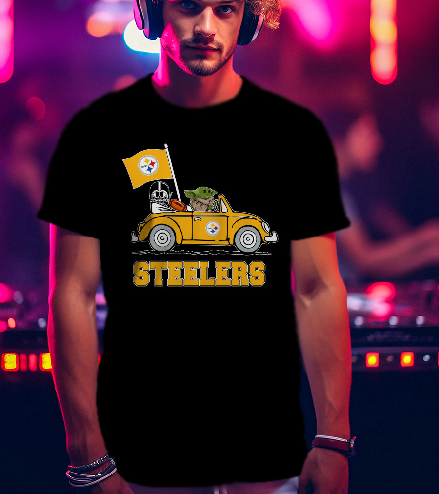 Pittsburgh Steelers Darth Vader Baby Yoda Driving Steelers Car T-Shirt