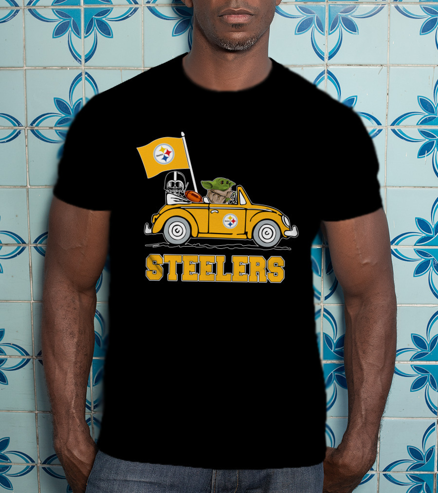Pittsburgh Steelers Darth Vader Baby Yoda Driving Steelers Car T-Shirt