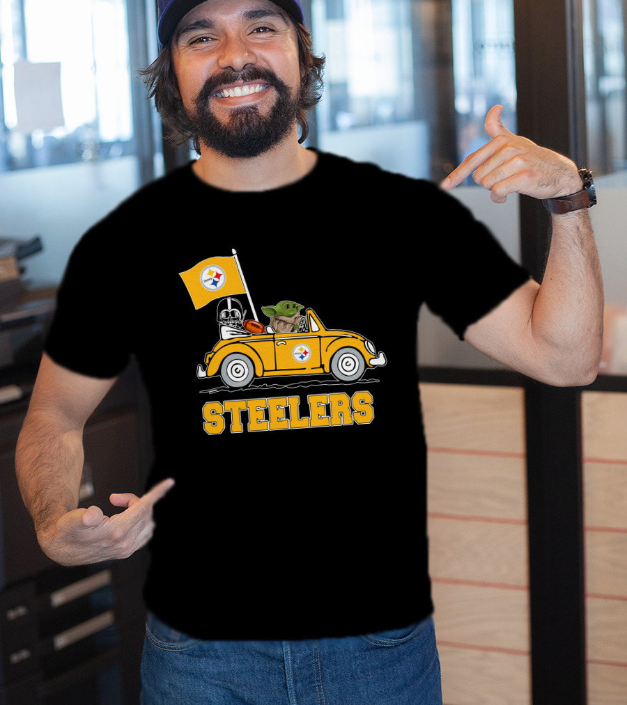 Pittsburgh Steelers Darth Vader Baby Yoda Driving Steelers Car T-Shirt