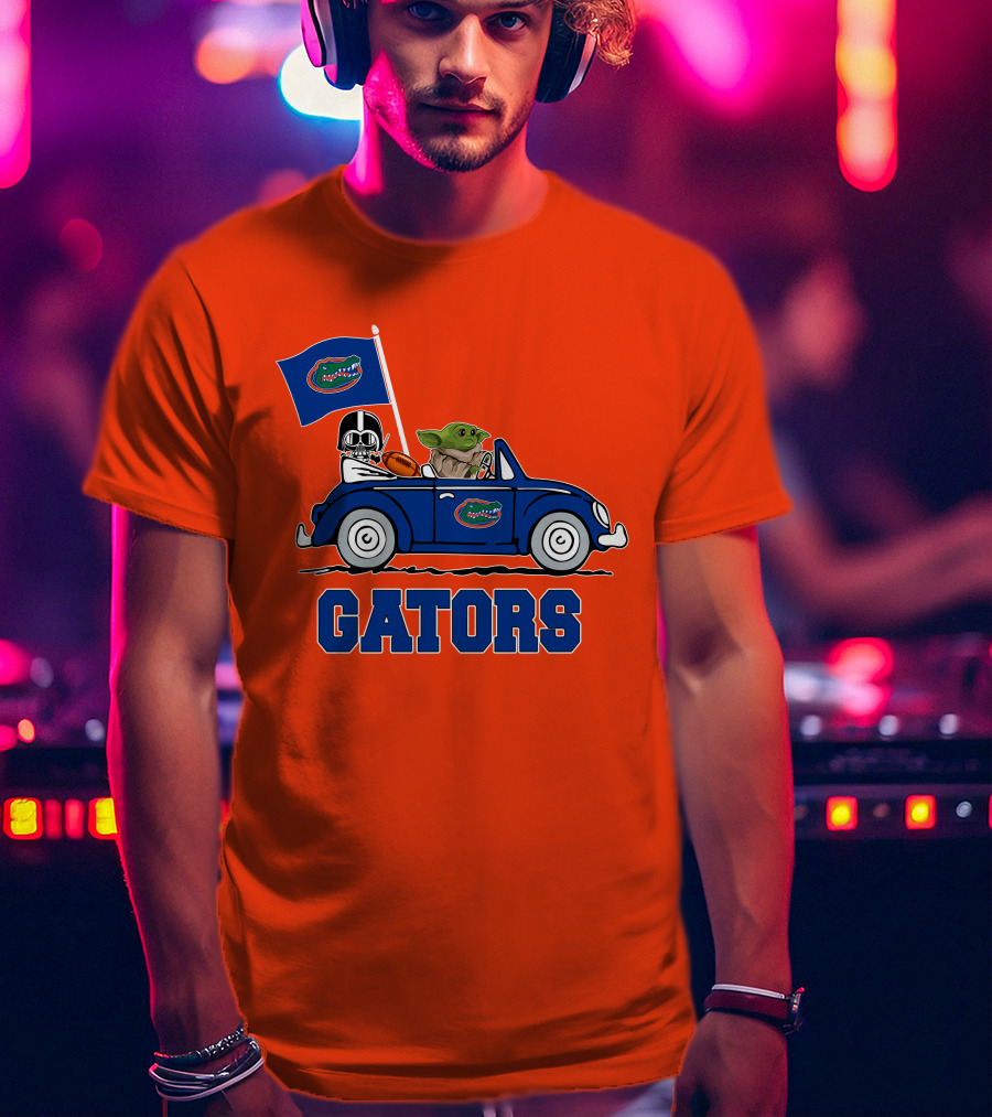 Florida Gators Darth Vader Baby Yoda Driving Car Star Wars Football T-Shirt