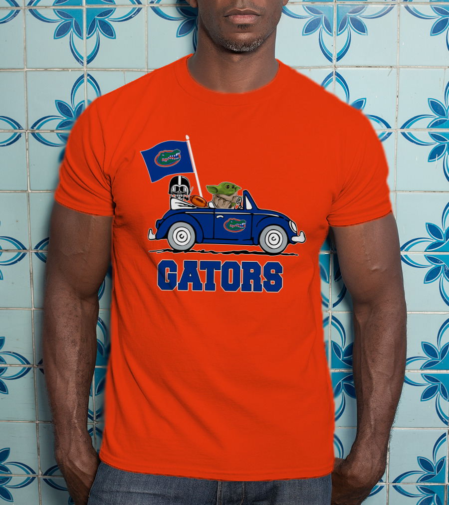 Florida Gators Darth Vader Baby Yoda Driving Car Star Wars Football T-Shirt