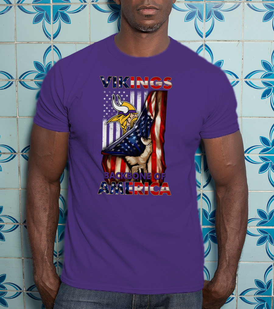 Vikings Backbone Of America Flag And Helmet T-Shirt