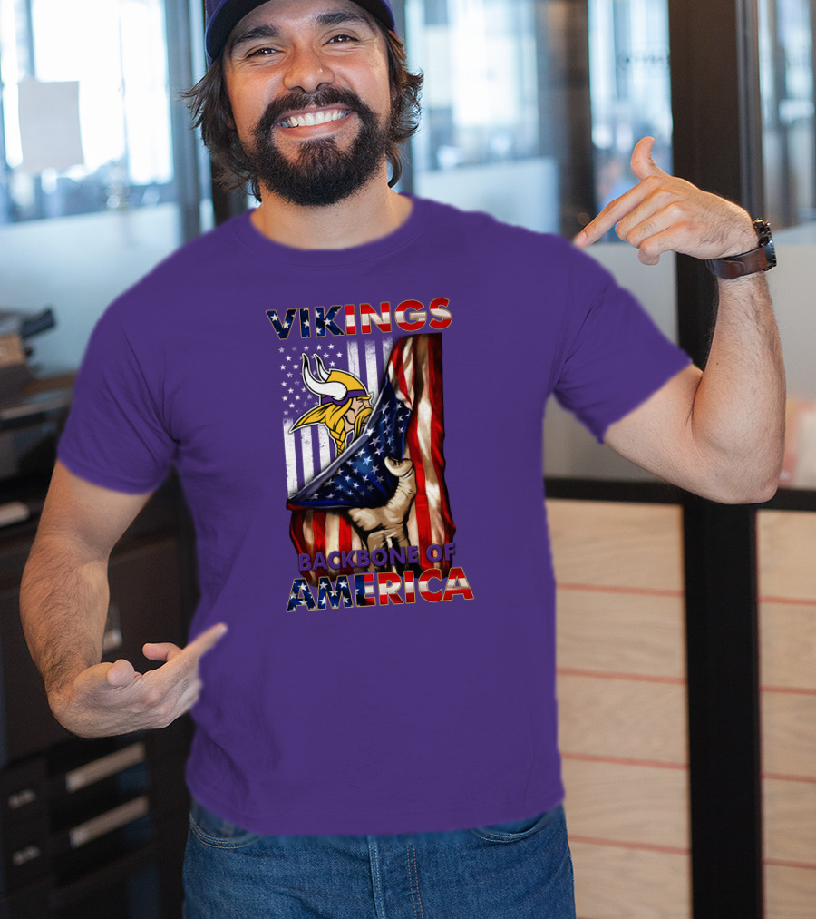 Vikings Backbone Of America Flag And Helmet T-Shirt
