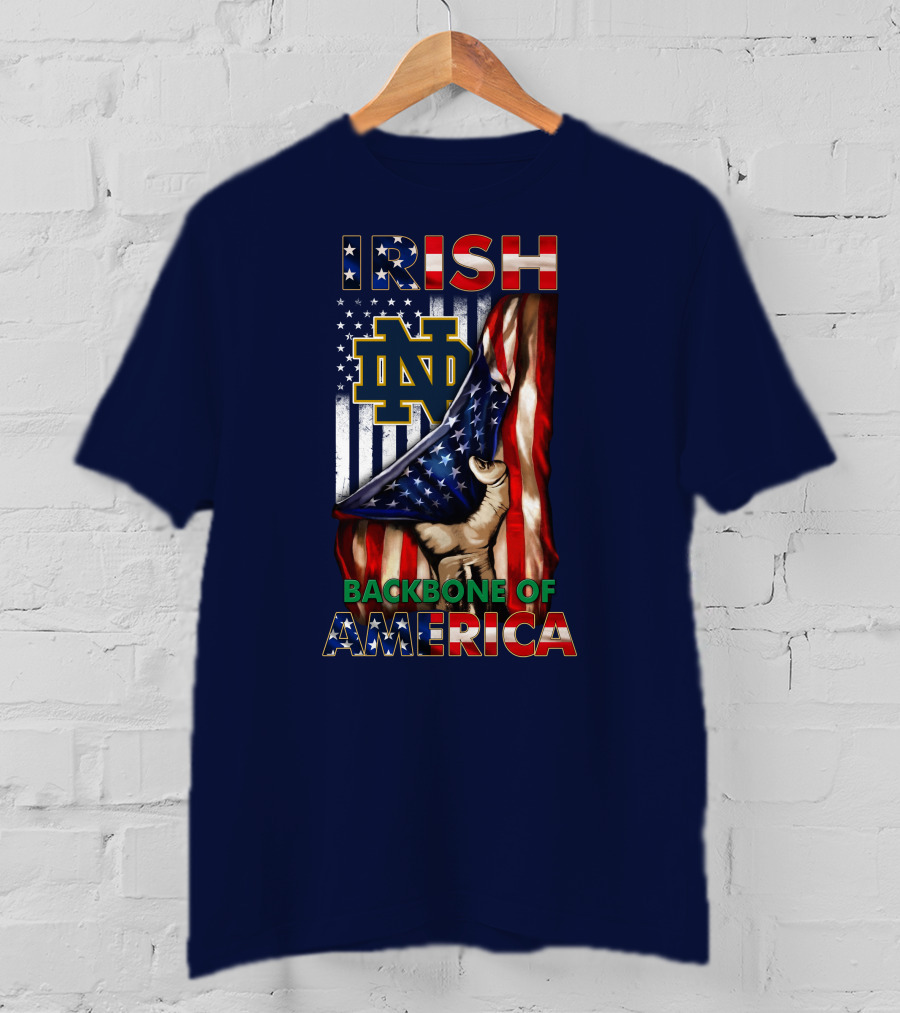 Notre Dame Fighting Irish Nd Logo Backbone Of America Flag T-Shirt