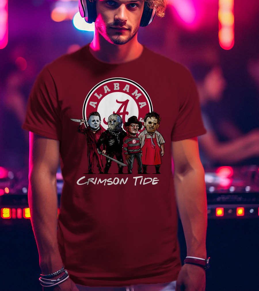 Alabama Crimson Tide Halloween The Slasher Squad Teams Freddy Jason Michael Myers T-Shirt