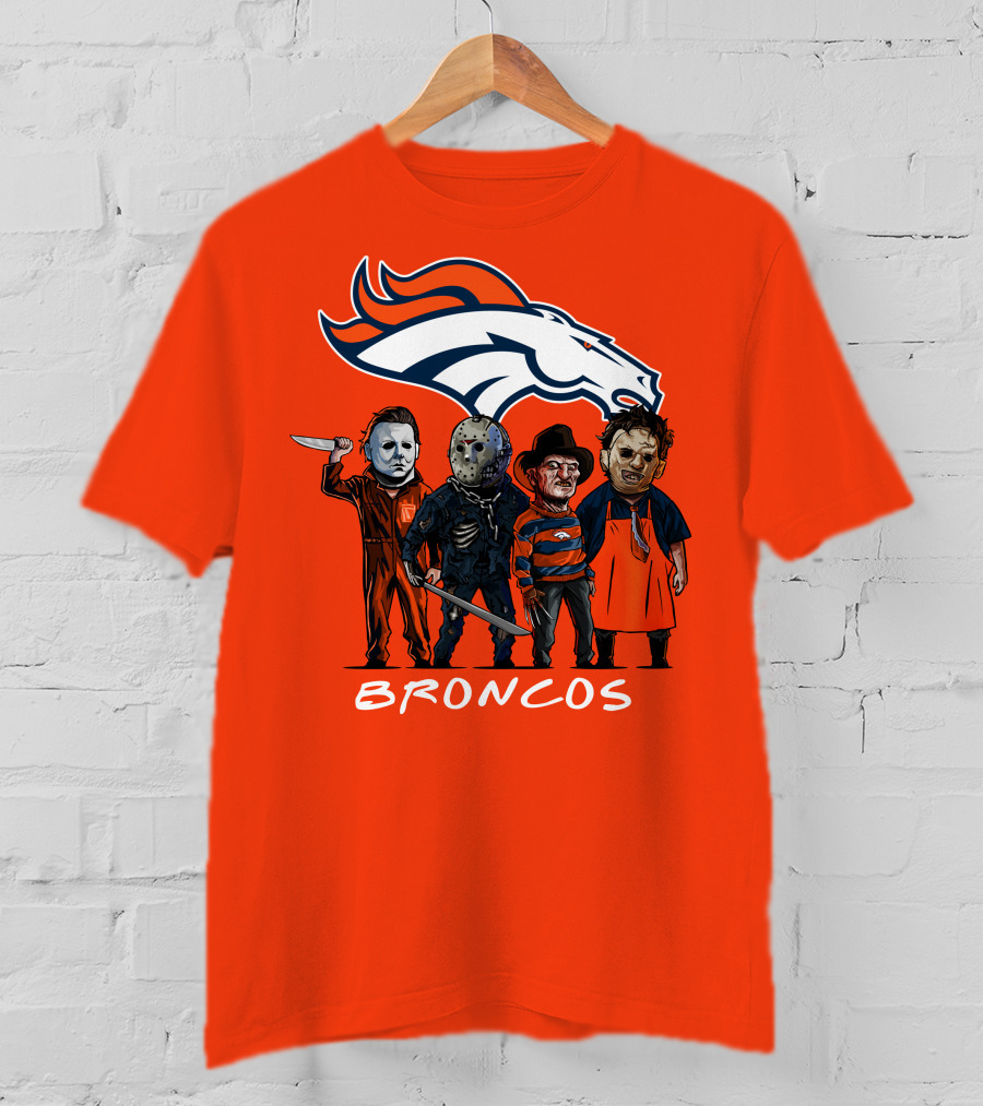 Broncos Halloween Slasher Squad Denver Team Horror Icons T-Shirt