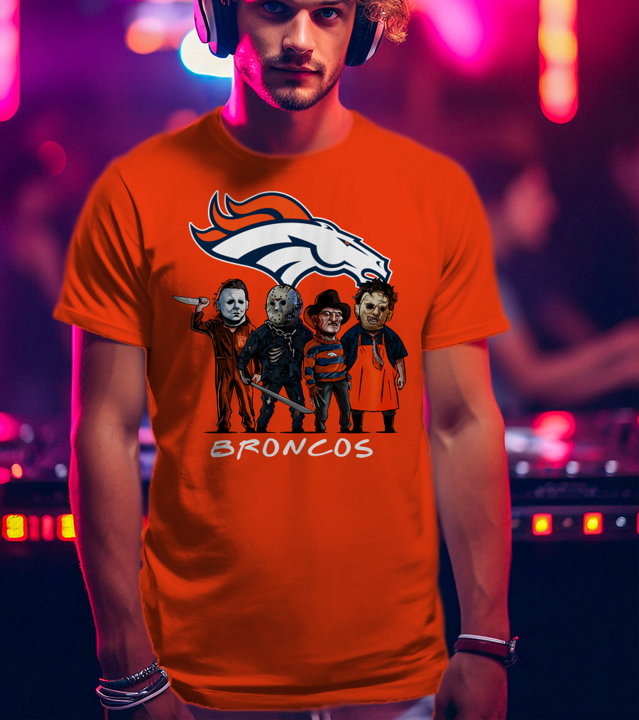 Broncos Halloween Slasher Squad Denver Team Horror Icons T-Shirt