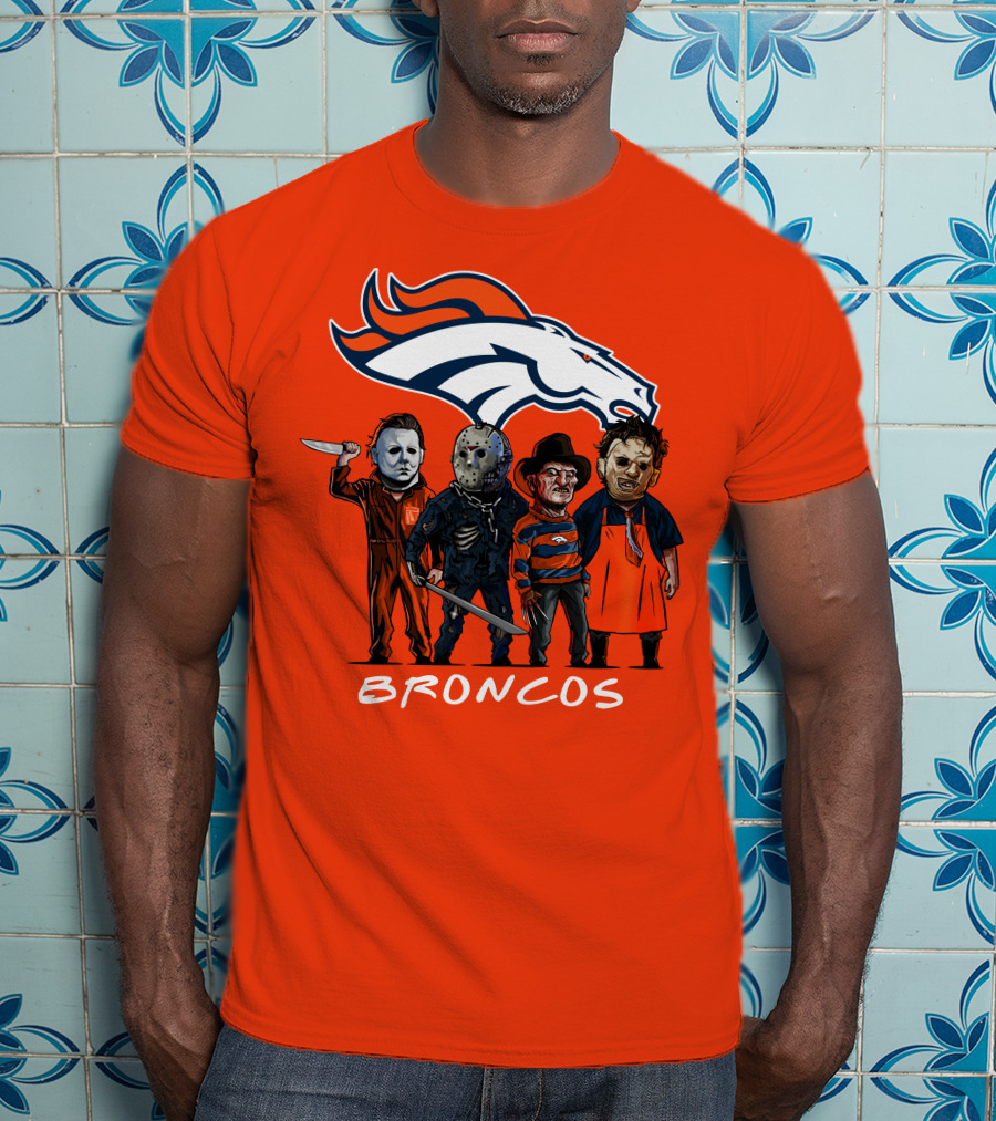 Broncos Halloween Slasher Squad Denver Team Horror Icons T-Shirt